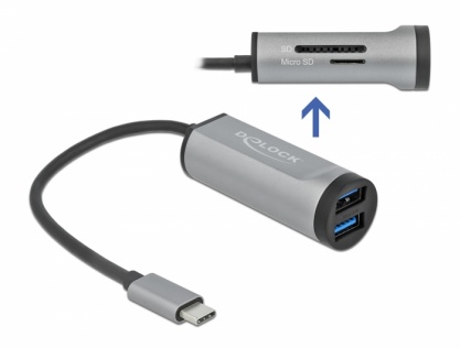 HUB USB 3.2-C Gen 1 la 2 x USB-A + SD + Micro SD Slot, Delock 64115