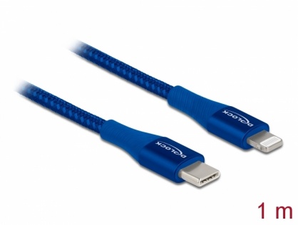 Cablu de date si incarcare USB Type-C la Lightning MFI Blue 1m, Delock 85416