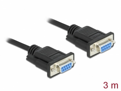 Cablu serial RS-232 Sub-D9 nullmodem M-M 3m Negru, Delock 86606