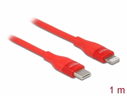 Cablu de date si incarcare USB Type-C la Lightning MFI 1m Rosu, Delock 86634