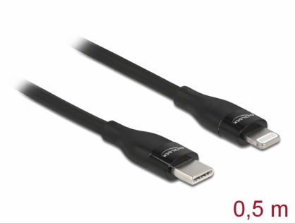 Cablu de date si incarcare USB Type-C la Lightning MFI 0.5m Negru, Delock 86636