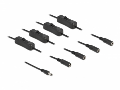 Cablu de alimentare DC 5.5 x 2.1 mm la 4 x DC 5.5 x 2.1 mm T-M cu switch On/Off 1m, Delock 86796