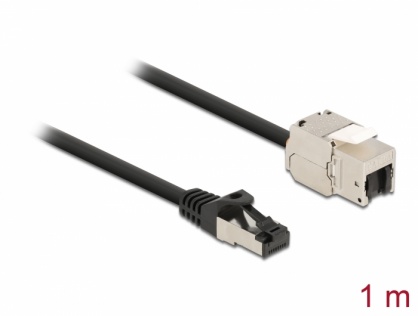 Cablu prelungitor retea RJ45 S/FTP Cat.6A 1m Negru, Delock 87027