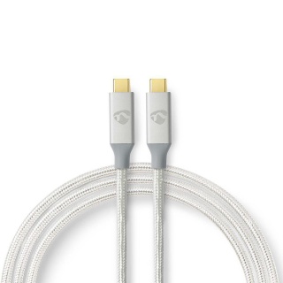 Cablu USB 3.2-C Gen 2 T-T 20Gb/s 5A/100W 1m brodat Argintiu, Nedis CCTB64020AL10