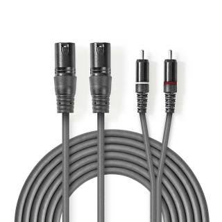 Cablu audio stereo balansat 2 x XLR 3 pini la 2 x RCA T-T 3m Negru, Nedis COTH15210GY30