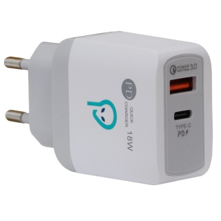 Incarcator priza USB-A + USB-C Quick Charge 3.0 18W, Spacer SPAR-DUOQ-01