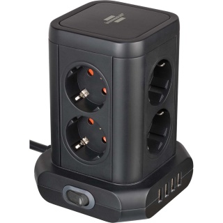 Priza turn cu 8 prize Schuko + 4 x USB si switch Negru, 1153560000