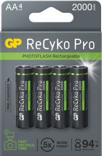 Set 4 buc acumulator PHOTOFLASH ReCyko Pro 2000mAh AA/LR6 1.2V NiMH, GP Batteries GPRHC212F002