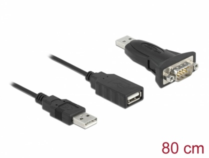 Adaptor USB la serial DB9 RS232 FTDI + cablu prelungitor 0.8m, Delock 61506