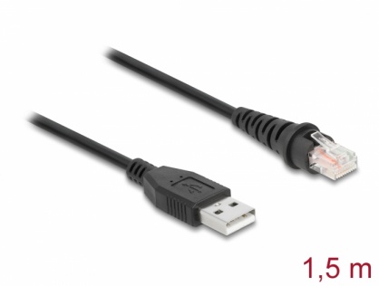 Cablu pentru cititor coduri de bare USB-A la RJ50 1.5m, Delock 90598
