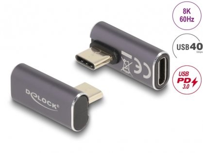 Adaptor USB 4 type C 8K60Hz/4K144Hz 100W 40Gb T-M unghi stanga/dreapta, Delock 60048