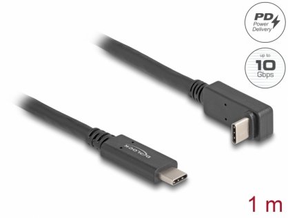 Cablu USB 3.2 Gen2 type C 4K60Hz/60W unghi sus/jos-drept E-Marker T-T 1m, Delock 80034