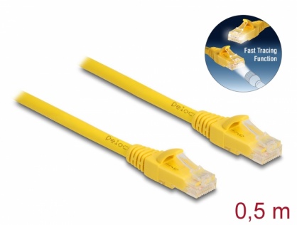 Cablu de retea RJ45 6A UTP Fast Tracing 0.5m Galben, Delock 80100