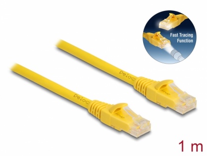 Cablu de retea RJ45 6A UTP Fast Tracing 1m Galben, Delock 80101