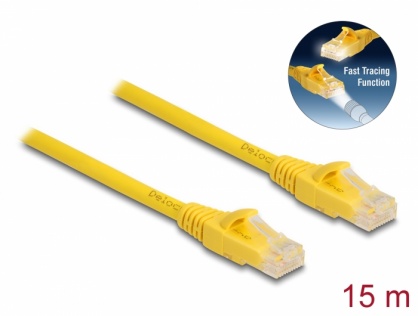 Cablu de retea RJ45 6A UTP Fast Tracing 15m Galben, Delock 80106