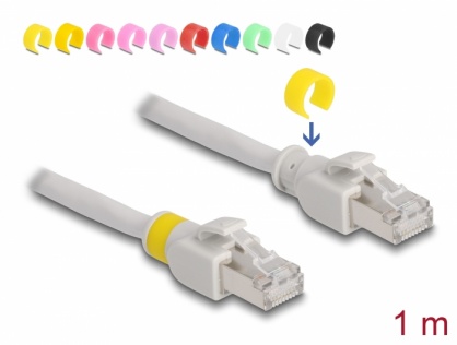 Cablu de retea RJ45 Cat.6A FTP + 20 cleme colorate 1m Gri, Delock 80118