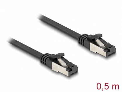 Cablu de retea RJ45 FTP Cat.8.1 flat/flexibil 0.5m Negru, Delock 80178