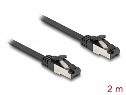 Cablu de retea RJ45 FTP Cat.8.1 flat/flexibil 2m Negru, Delock 80180