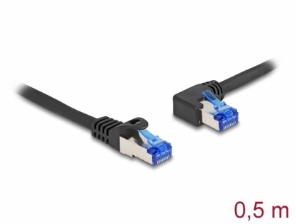 Cablu de retea RJ45 Cat.6A SFTP LSOH drept/unghi 90 grade stanga 0.5m Negru, Delock 80217