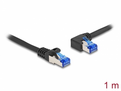 Cablu de retea RJ45 Cat.6A SFTP LSOH drept/unghi 90 grade stanga 1m Negru, Delock 80218