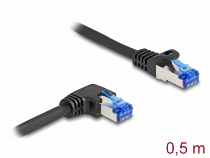 Cablu de retea RJ45 Cat.6A SFTP LSOH drept/unghi 90 grade dreapta 0.5m Negru, Delock 80221