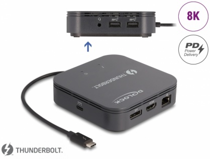 Docking station Thunderbolt 3 la DisplayPort 8K30Hz MST/HDMI/USB/LAN/Audio/PD 3.0, Delock 87789