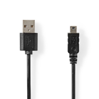 Cablu USB 2.0-A la mini USB-B T-T 2m Negru, Nedis CCGT60300BK20
