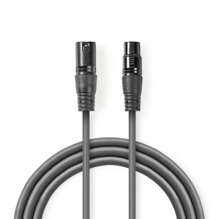Cablu audio prelungitor balansat XLR 3 pini T-M 15m, Nedis COTG15010GY150