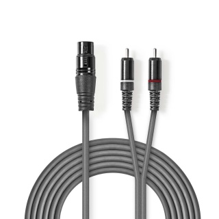 Cablu audio balansat XLR 3 pini la 2 x RCA M-T 3m, Nedis COTH15220GY30