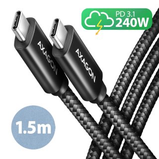 Cablu USB type C T-T 240W brodat 1.5m, AXAGON BUCM2-CM15AB