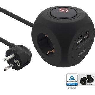 Prelungitor cu 3 prize + 2 x USB-C + 2 x USB-A 2m Negru, InLine IL16499B