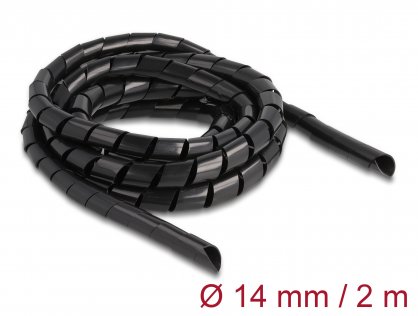 Organizator cabluri spiralat 2m x 14mm Negru, Delock 19022