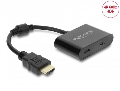Adaptor HDMI la 2 x USB type C (DP Alt Mode) 4K60Hz T-M 0.18m, Delock 63000
