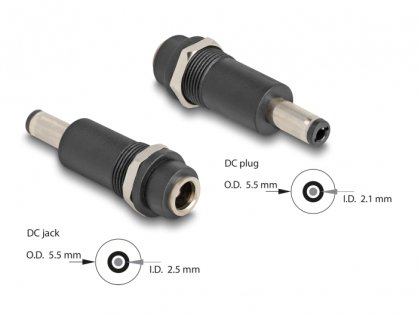 Adaptor alimentare DC 5.5 x 2.5mm la DC 5.5 x 2.1mm M-T, Delock 64281