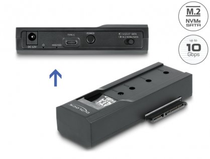 Convertor USB type C la SSD M.2 NVMe sau SATA, Delock 64253