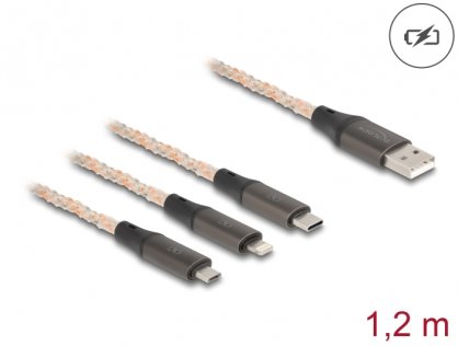 Cablu de incarcare 3 in 1 USB la Lightning/Micro USB/USB Type-C RGB 1.2m, Delock 88158