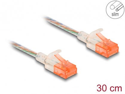 Cablu de retea RJ45 Cat.6A UTP Slim 0.3m transparent, Delock 80351