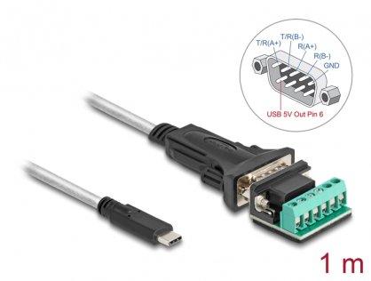 Adaptor USB 2.0-C la Serial RS-422/485 cu terminal block 5V 1m, Delock 64269