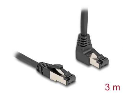 Cablu de retea RJ45 Cat.8.1 S/FTP drept/unghi 90 grade sus 3m Negru, Delock 80396