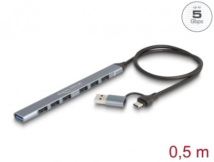 HUB USB type C/USB-A cu 1 x USB 3.2-A + 6 x USB 2.0-A, Delock 64273