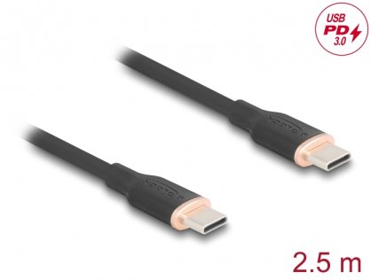 Cablu USB 2.0 type C la USB type C T-T PD 3.0 60W 2.5m Negru, Delock 81239