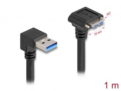 Cablu USB 3.2-A la micro USB unghi 90 grade jos + suruburi T-T 1m, Delock 80482