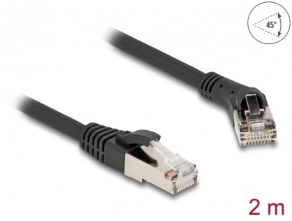 Cablu de retea RJ45 Cat.8.1 S/FTP drept/unghi 45 grade dreapta 2m Negru, Delock 80639