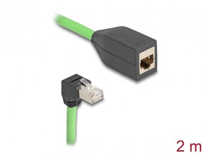 Cablu prelungitor de retea RJ45 Cat.6A SFTP drept/unghi jos TPU 2m Verde pentru medii industriale, Delock 80887