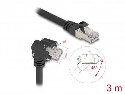Cablu de retea RJ45 Cat.6 SFTP drept/unghi cu suruburi 3m Negru, Delock 80919
