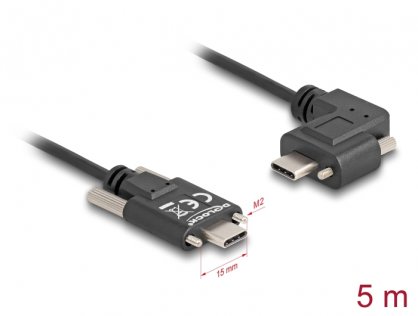 Cablu cu suruburi USB 2.0 type C drept/unghi stanga/dreapta T-T 60W 5m, Delock 80959