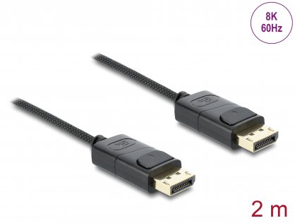Cablu Coaxial DisplayPort 8K60Hz/4K240Hz 80Gbps brodat 2m Negru, Delock 81674
