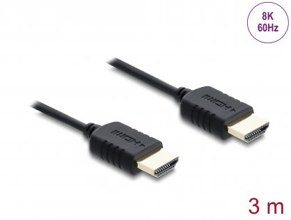 Cablu Coaxial High Speed HDMI 8K60Hz/4K240Hz 48Gbps 3m Negru, Delock 81683