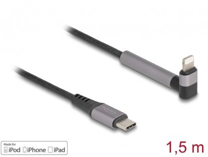 Cablu USB type C la iPhone Lightning drept/unghi MFI T-T 1.5m cu functie de stand, Delock 85405