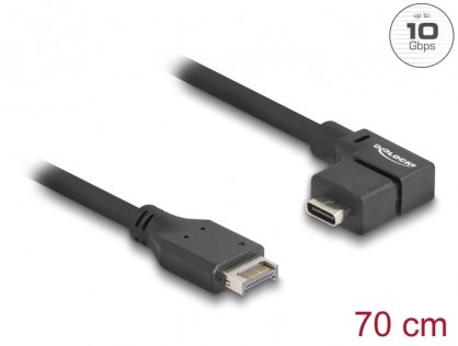 Cablu USB tip E Key A 20 pini la USB Type C unghi 90 grade T-M 70cm, Delock 85759